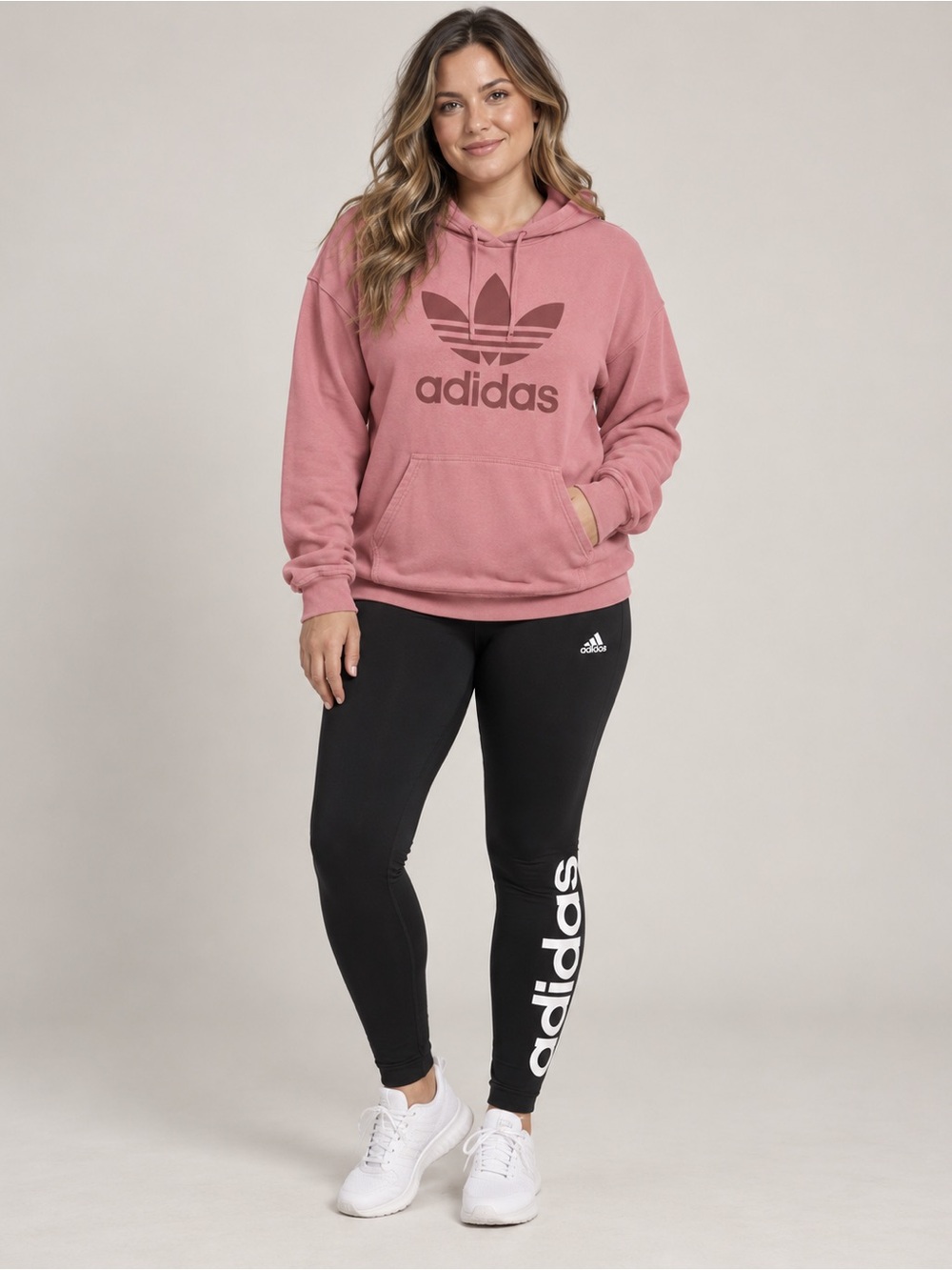 adidas Women's large Black Leggings with Dust Rose hoodie outfit
